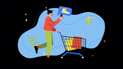 Animated Online Shopping Concept with Flat Design Illustration