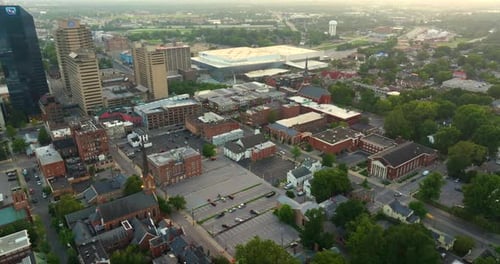 Lexington City in State of Kentucky with High Office Buildings in Downtown District at Sunset