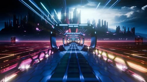 Futuristic Neon Background with Glowing Lines and Vibrant Colors Endless Loop