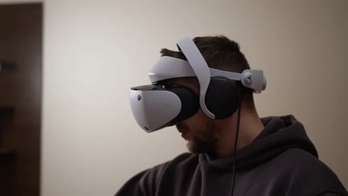 Man Wearing Virtual Reality Headset Indoors