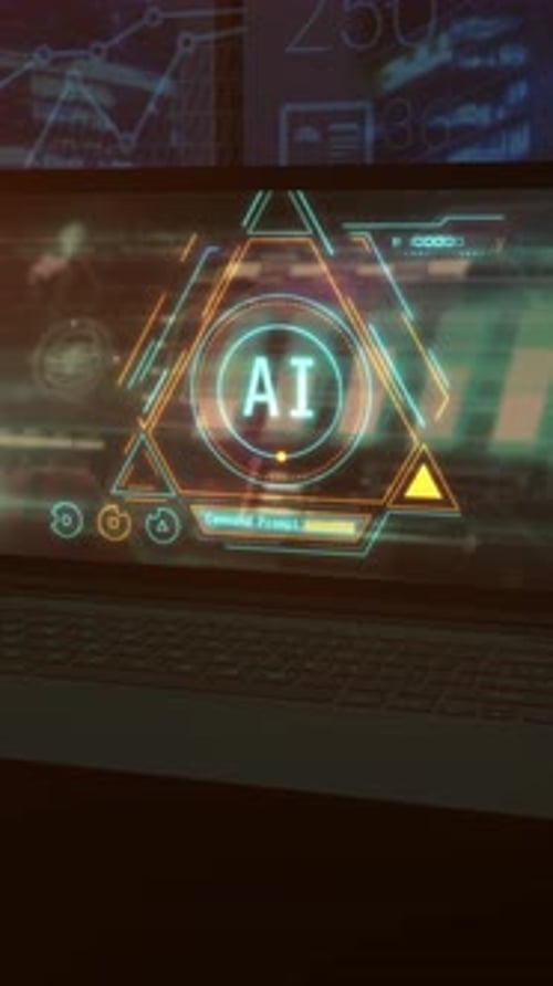 Künstliche Intelligenz funktioniert auf einem Office-Laptop 3D-Render