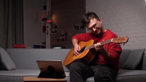 Online Lesson Desperate Man Upset Displeased Learning Online Playing Guitar