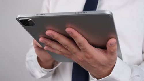 businessman tablet green screen