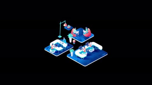 Animated Isometric Office Teamwork and Collaboration