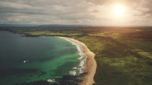 Aerial View Coast Beach Sun Atlantic Ocean Northern Ireland White Beach Antrim County