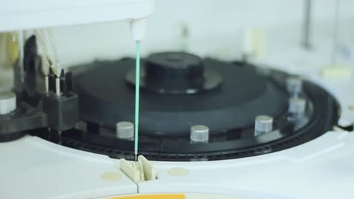 Scientific Pharmaceutical Research Equipment. Robotic Machine For Blood Centrifugation. Close Up ...