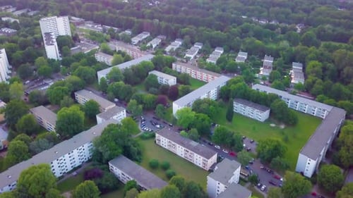 Cityscape Of Residential Area With Modern Apartment Buildings In Bremen, Germany - aerial shot