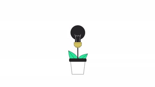 Growing lightbulb in flowerpot line 2D object animation