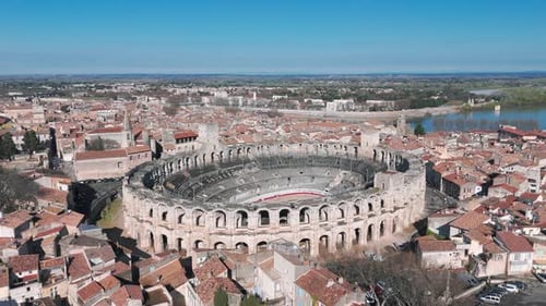 Aerial View of Roman Amphitheatre in Arles France