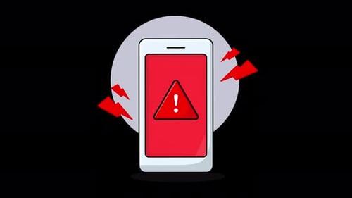 Warnschild am Telefon. Animationsvideo zum Alarmkonzept — transparent