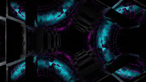 Cyan And Pink Rings In Triangle Mirror Tunnel Background Vj Loop In HD