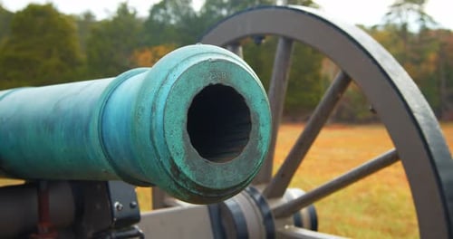Civil War Cannon Close-up on Battlefield