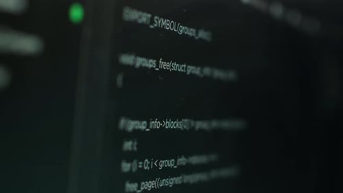 Extreme Close Up Shot of Hacking Code Running on Computer System Monitors