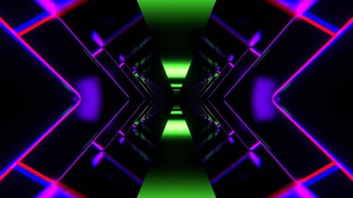 Green And Purple Sci Fi Neon Corridor With Rhombus Background Vj Loop I 4K