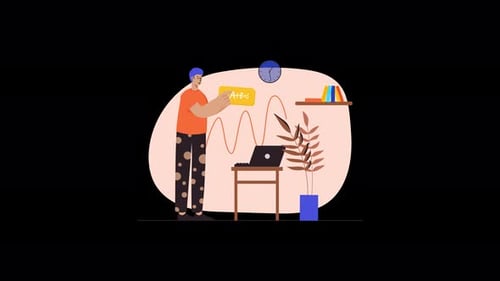 Animated Flat Design Illustration of Person Learning and Working