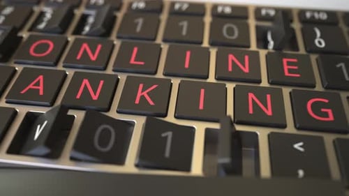 Modern Digital Keyboard Animation Revealing Online Banking Text