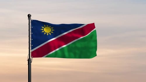 Hermosa bandera de Namibia en una escena de cielo ventoso