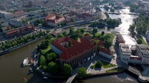 Wrocław Old Town. 4k aerial footage