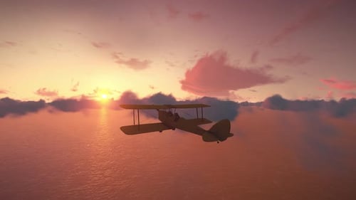 Flugzeug fliegt in einen Sonnenuntergangshimmel