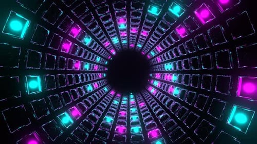 Pink And Cyan Strobe Mirrored Square Elements Tunnel Background Vj Loop In 4K