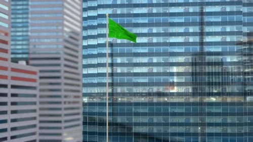 Animated Waving Flag on Modern Corporate Building