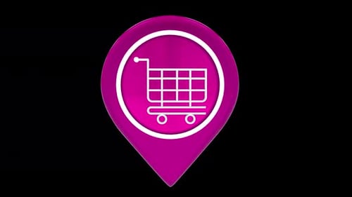 Rotating 3D Shopping Cart Map Pin Icon Animation