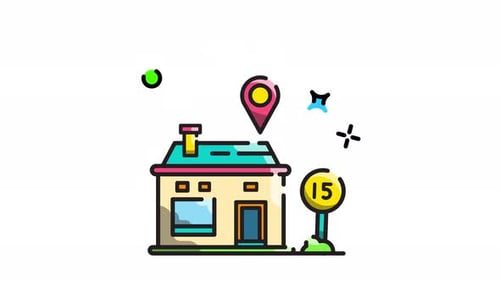 Animated House Icon with Pin Location Pointer