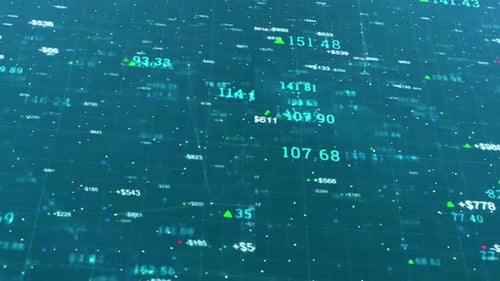 Futuristic Digital Grid with Financial Data Stream Animation