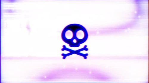 Digital Glitch Skull and Crossbones Warning Animation