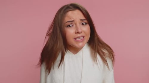 Woman Screams Stress Tension Problem Feels Horror Hopelessness Fear Surprise Shock Expresses Rage