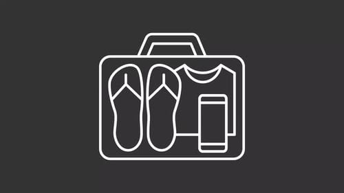 Cosas animadas en el icono de línea blanca de la maleta