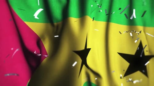 Drapeau de Sao Tomé-et-Principe agité avec des confettis | Célébration de la fête de l'indépendance | Patriotisme national
