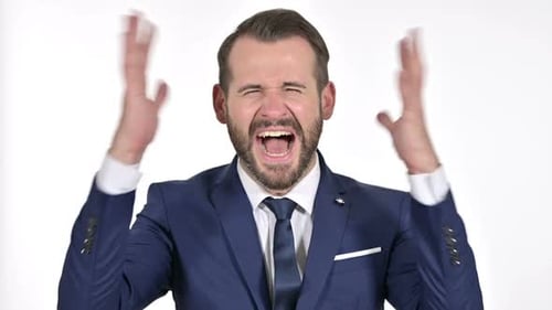 Man in Suit Yells in Frustration