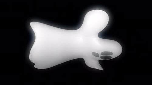 Glowing Cartoon Ghost Floating in Dark Space with Spooky