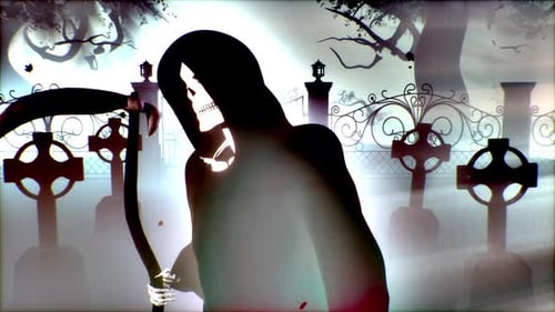Death with a Scythe Grim Reaper with Red Burning