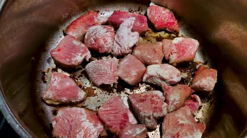 Raw Beef Chunks Prepared for Cooking