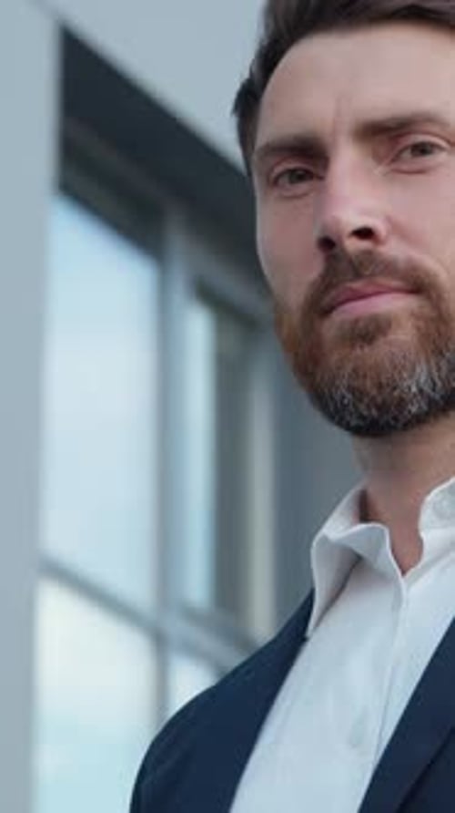 Portrait Caucasian Mature Business Man Smiling Looking at Camera in City Posing Successful Adult