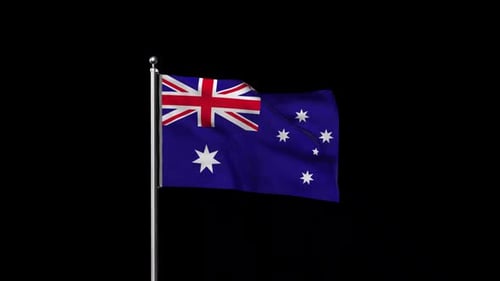 Realistic Australian Flag Waving on Flagpole Loop