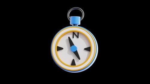 Animated 3D Compass Icon Rotating and Pointing North