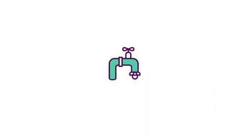Animated Dripping Water Faucet Icon in Flat Design