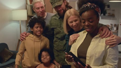 Happy Family Togetherness Taking Smartphone Selfie