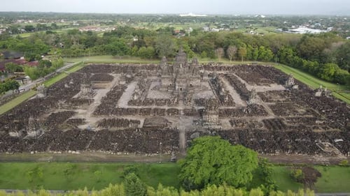 Aerial view of Candi Sewu Temple, part of Prambanan Hindu temple in Indonesia