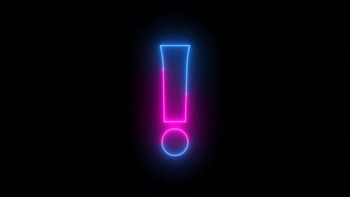 Bright exclamation symbol animation. Neon exclamation icon .