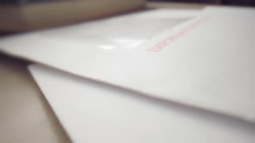 extreme close up slide across tax document envelope