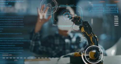 VR User Controlling Robotic Arm in Futuristic Setting