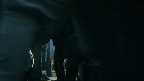 Medieval Battle. Viking Warriors Break into Wooden Fortress Yard and Fight with Slavs Guards. Viole