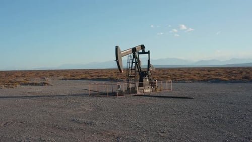 Aerial Shot of Pumpjack Working at Oil Well