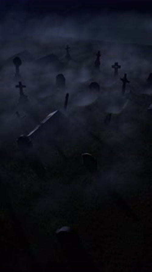 An old abandoned cemetery with empty graves next to ancient ruins. Halloween. 3D rendering.