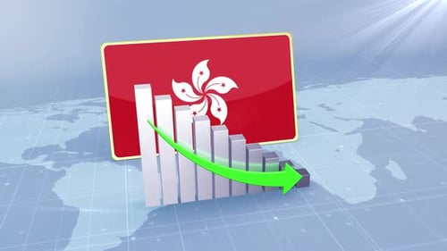 Hong Kong Economic Decline Bar Chart Graph Downward Green Arrow