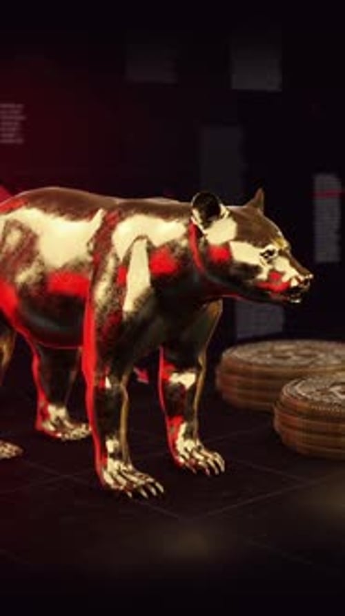 Golden Bear Stock Market Crash Financial Bearish Trend 3D Animation